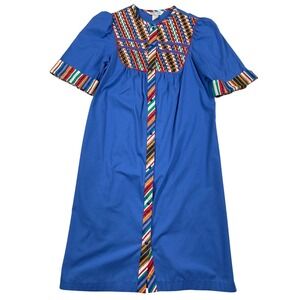 Models Coat House Dress Womens 10 Blue Multi Color Striped Geometric Snap Front